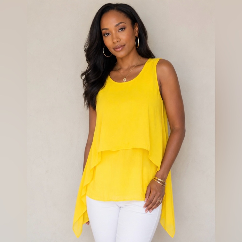 Kate& Mallory Women's Bright Yellow Layered Sleeveless Tank Top size 1x